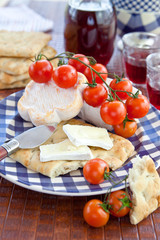 Cheese, flat bread and tomatoes