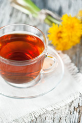 Cup of tea and dandelions