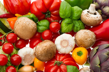 closeup of fresh vegetables and herbs