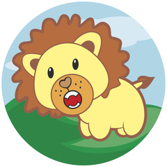 Small roaring lion with a mane