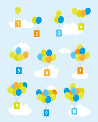 balloons with numbers 1-10 and colorful background