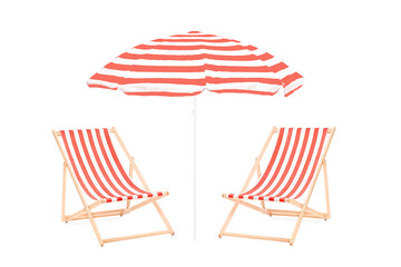 Two beach sun loungers and an umbrella © Ljupco Smokovski