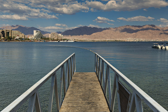 View on the Red Sea from central beach of Eilat, Israel