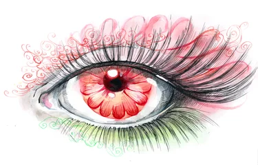 Crédence de cuisine en verre imprimé Peintures human eye with flower
