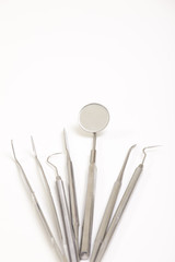 Set of metal medical equipment tools for teeth dental care