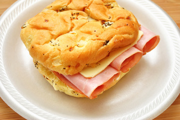 Ham and Cheese Sandwich with an Onion Roll
