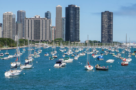 Chicago Skyline With Yachts And Waterfront