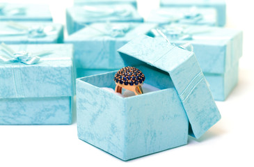 Cyan gift boxes with ring