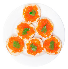 Sandwiches with red salted caviar