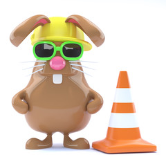 Naklejka premium Chocolate bunny fixes the roads