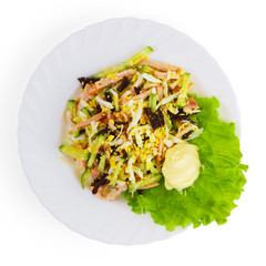 salad sausage food plate isolated white background