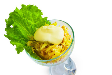 sausage cheese tasty salad isolated white background