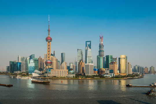pudong skyline shanghai china