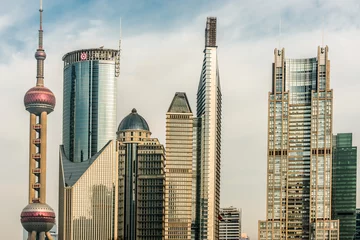Deurstickers skyscrapers building towers pudong skyline shanghai china © snaptitude