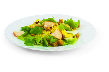 cheese tasty sausage bread salad isolated white background