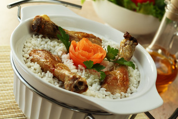 Cooked rice together with a chicken