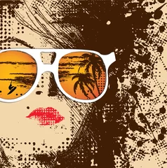 Door stickers Woman face Women in sunglasses