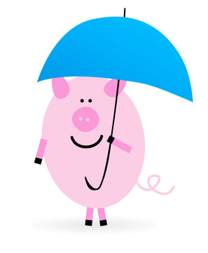 Schwein mit Regenschirm