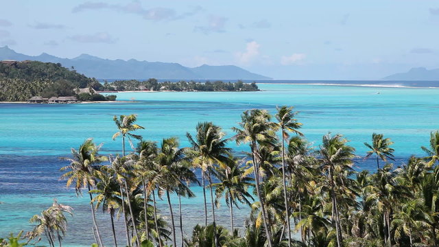 Ocean waves in the Bora-Bora lagoon. Polynesia.