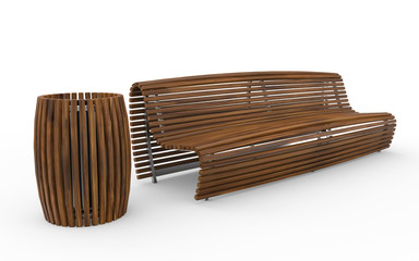 Wooden Bench with Trash Can