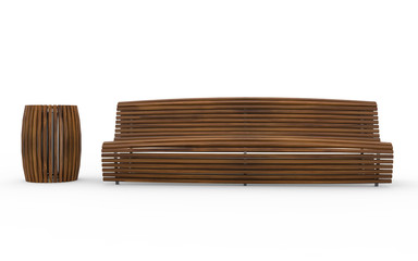 Wooden Bench with Trash Can