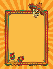 Frame with mexican skull in sombrero