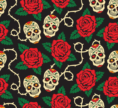 Seamless with mexican skulls