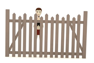 Obraz premium 3d render of cartoon character with fence
