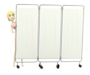 3d render of cartoon character with folding screen