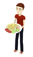 3d render of cartoon character with food on plate