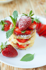 homemade curd pancake with strawberries