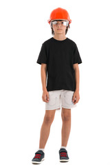 Beautiful child with orange helmet isolated on a over white back