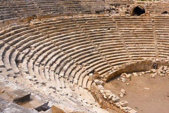 The detail of the ancient Lycian amphytheater in Patara, Turkey.