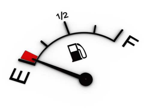 3d illustration of fuel gauge showing low level