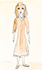 Fototapeta premium child's drawing - sad girl with red eyes