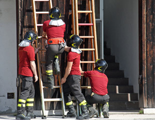 exercise and training of firefighters in the fire station with w