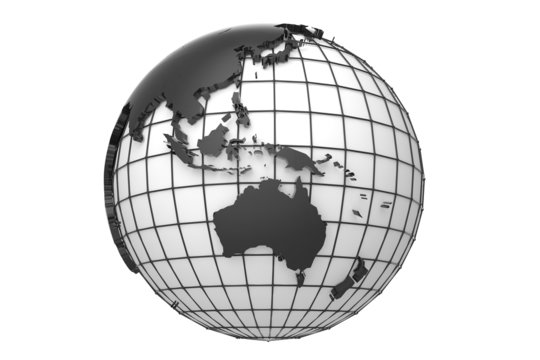 Globe with extruded map of australia and asia