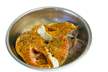 fresh pieces of marinated trout