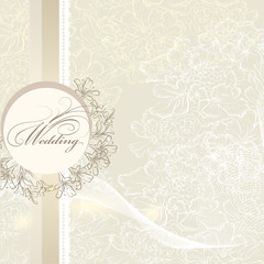 Elegant wedding invitation card with banner and flowers