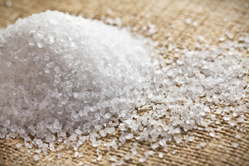 white salt on burlap