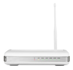 Wireless router on white with clipping path - obrazy, fototapety, plakaty