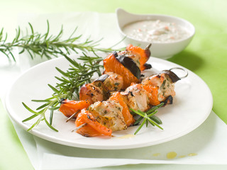 Grilled chicken and vegetable kebab