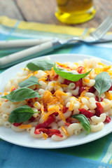 Pasta with cheese and basil