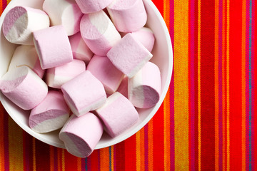 sweet marshmallows in ceramic bowl