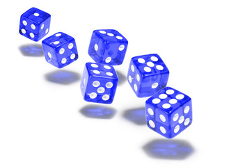 Würfel, 6er Set, schweben, Perspektive, blau