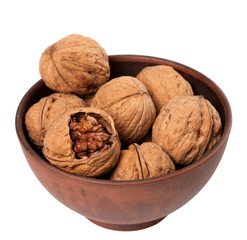 Walnuts in ceramic bowl