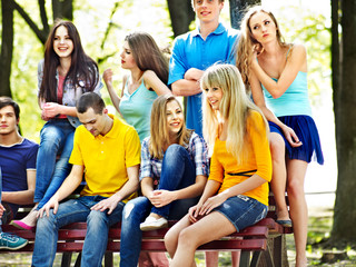 Obraz premium Group student with book outdoor.