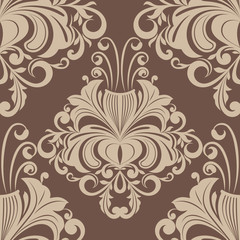 Seamless brown vintage wallpaper vector pattern.