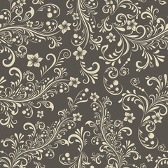 Seamless dark beige floral vintage vector pattern.