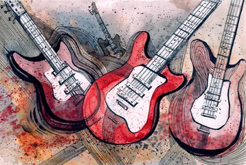 Abwaschbare Fototapete Gemälde Gitarrenmusik